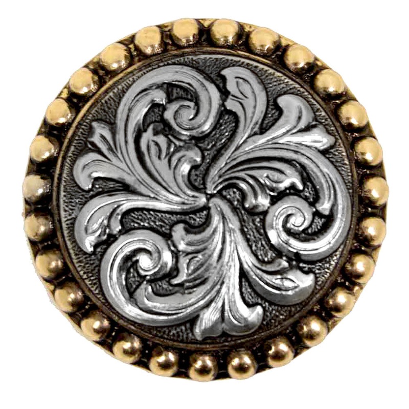 Antique Floral Scroll Concho|Chicago Screw|Wood Screw|1″|1 1/4″|1 1/2″