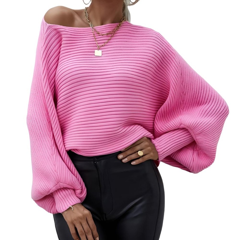 Hot Pink Ribbed Batwing Sleeve Top