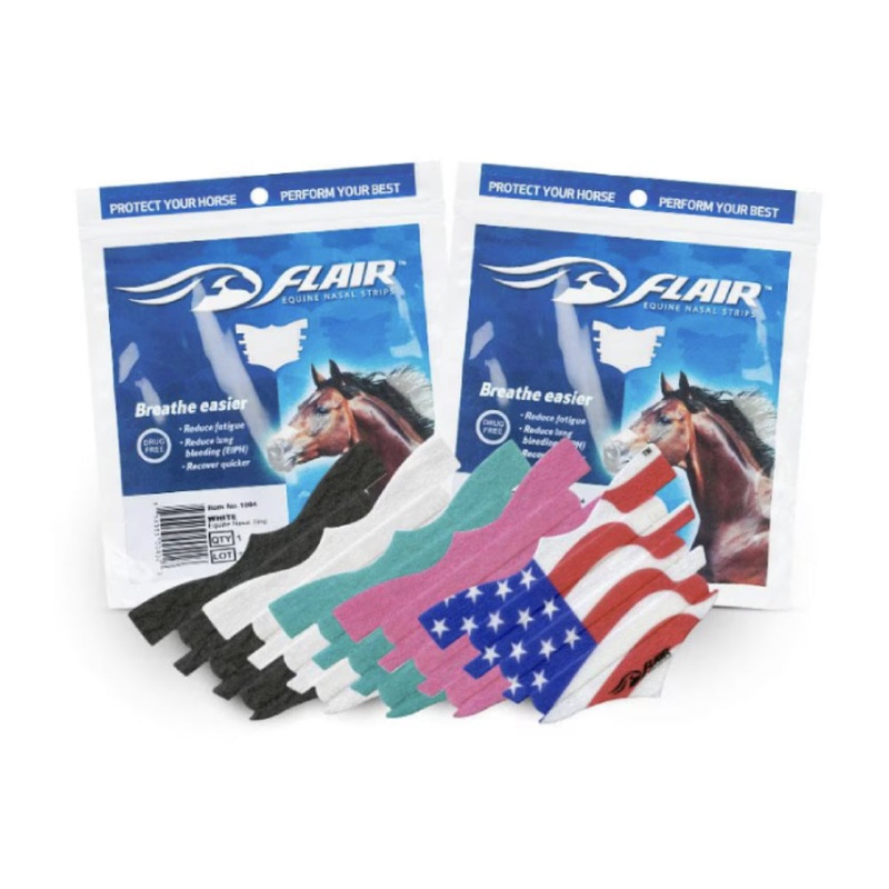 Flair Equine Nasal Strips|Black|White|Red|Turquiose|Pink|Blue|Brown|Orange|Purple|Canadian Flag|Mexico Flag|USA Flag|Leather Cross|Cow|Single|6pk