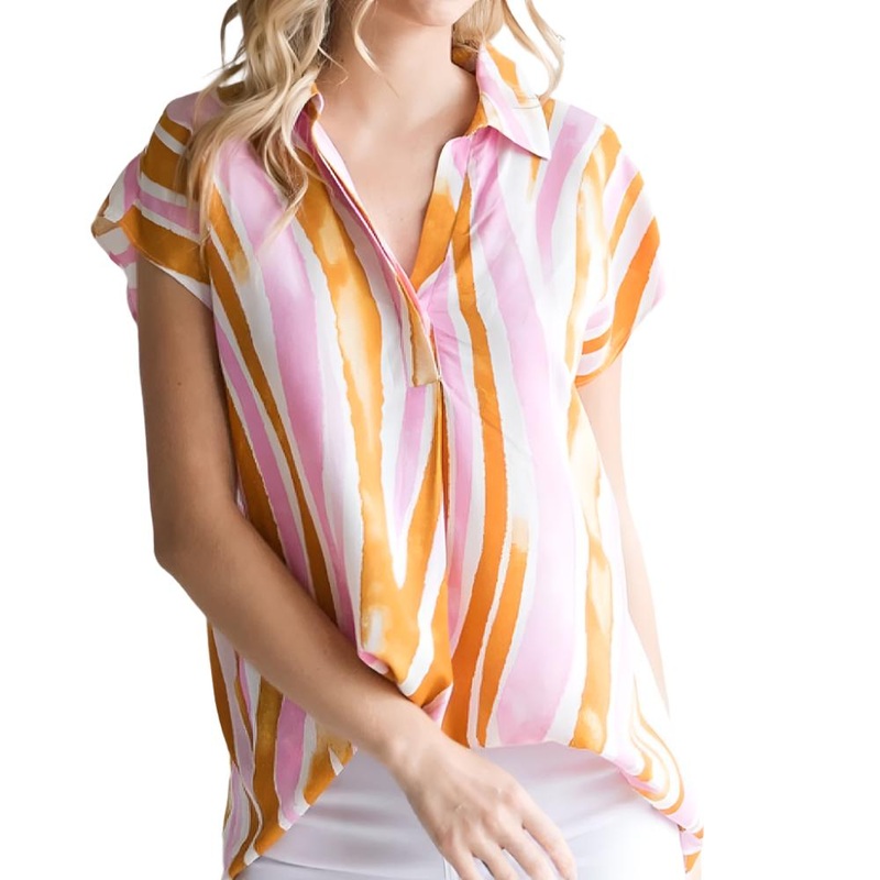Smudged Stripe V-Neck Top|S|M|L