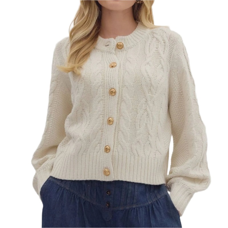 Cable Knit Gold Button Sweater