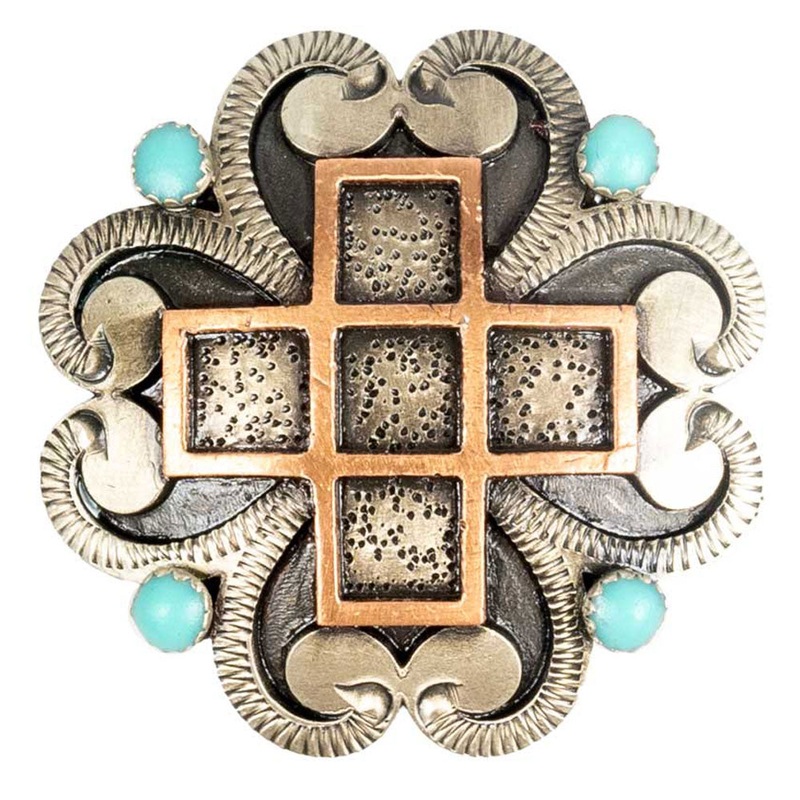 Turquoise Copper Cross Concho|Chicago Screw|Wood Screw|1″|1 1/4″|1 1/2″