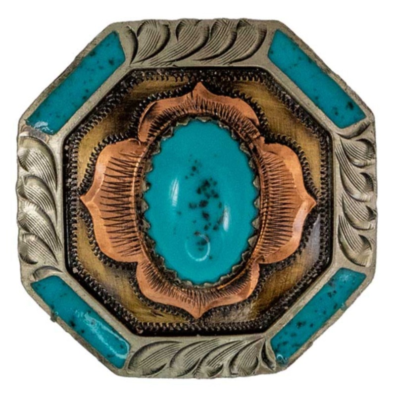 Turquoise Stone Flower Concho|Chicago Screw|Wood Screw|1″|1 1/4″|1 1/2″