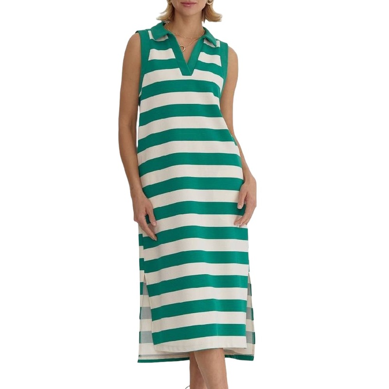 Stripe Collar Sleeveless Dress