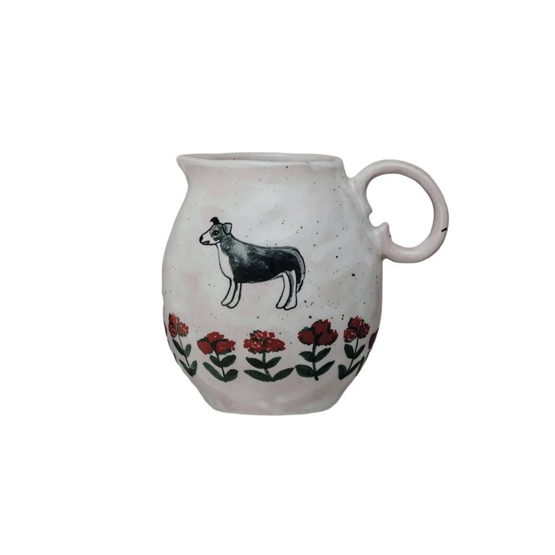 10 oz. Hand-Painted Stoneware Dog Creamer