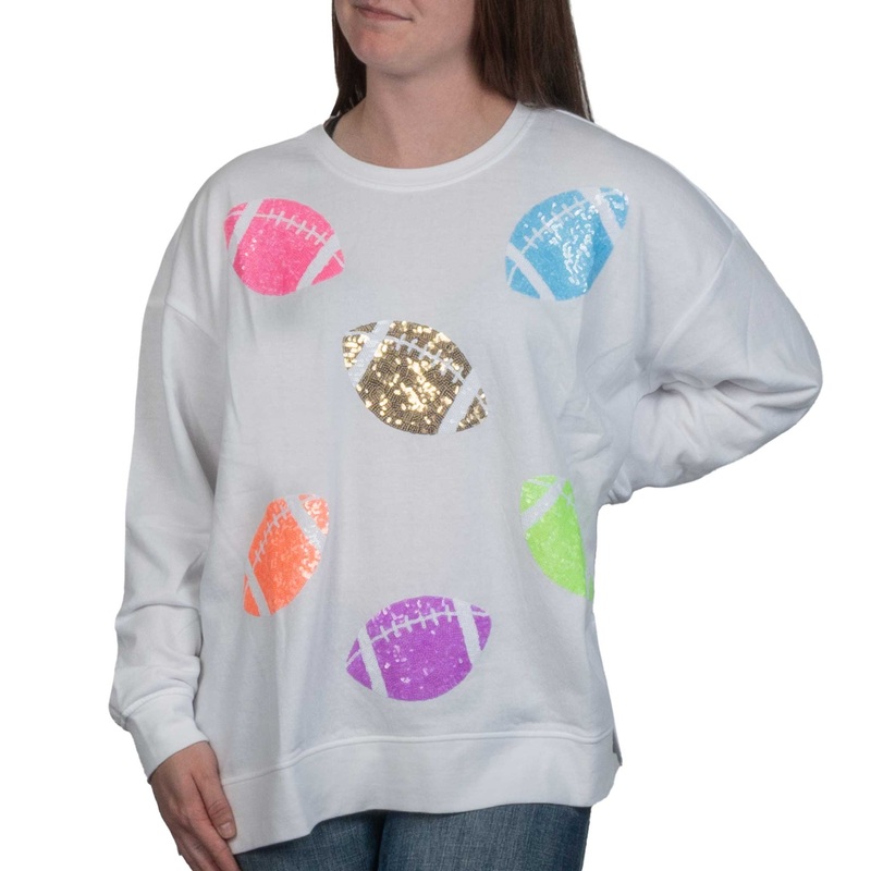 Mud Pie Women’s Game Day Sparkle Sweatshirt – White