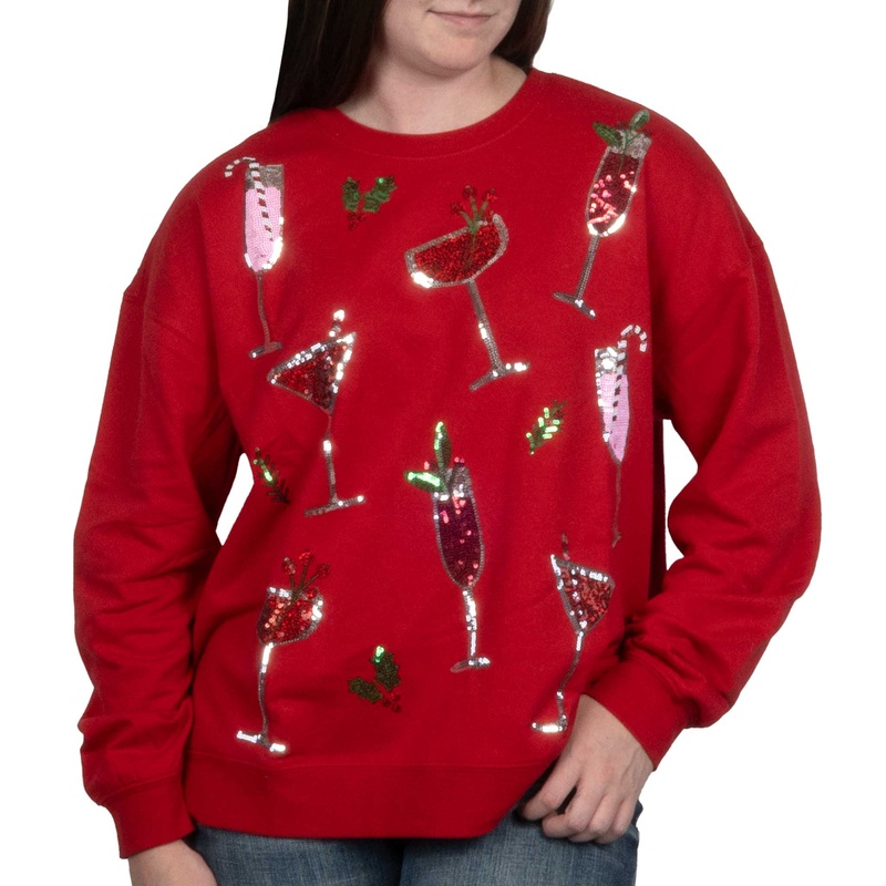 Mud Pie Women’s Holiday Sparkle Sweatshirt – Red