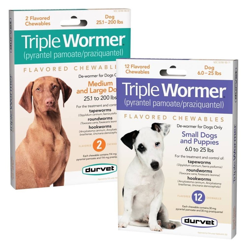 Durvet Dog Triple Wormer|Medium to Large Dogs|Puppy to Small Dog|2 Pack|12 Pack