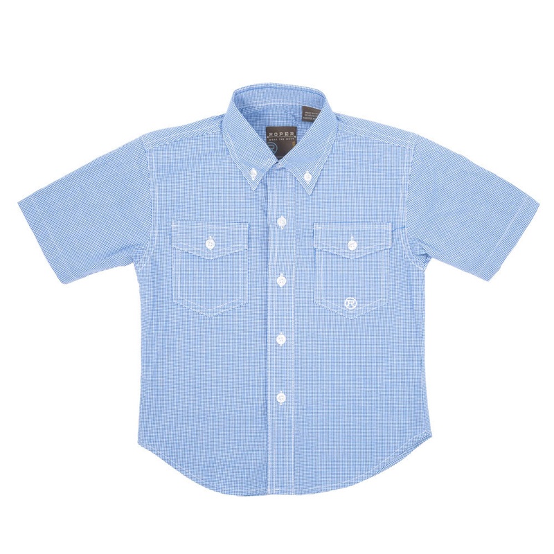 Roper Boy’s Stretch Mini-checkered Button Down Shirt