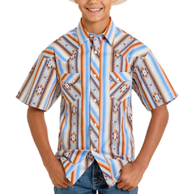 Rock & Roll Denim Boy’s Pearl Snap Stripe Aztec Shirt