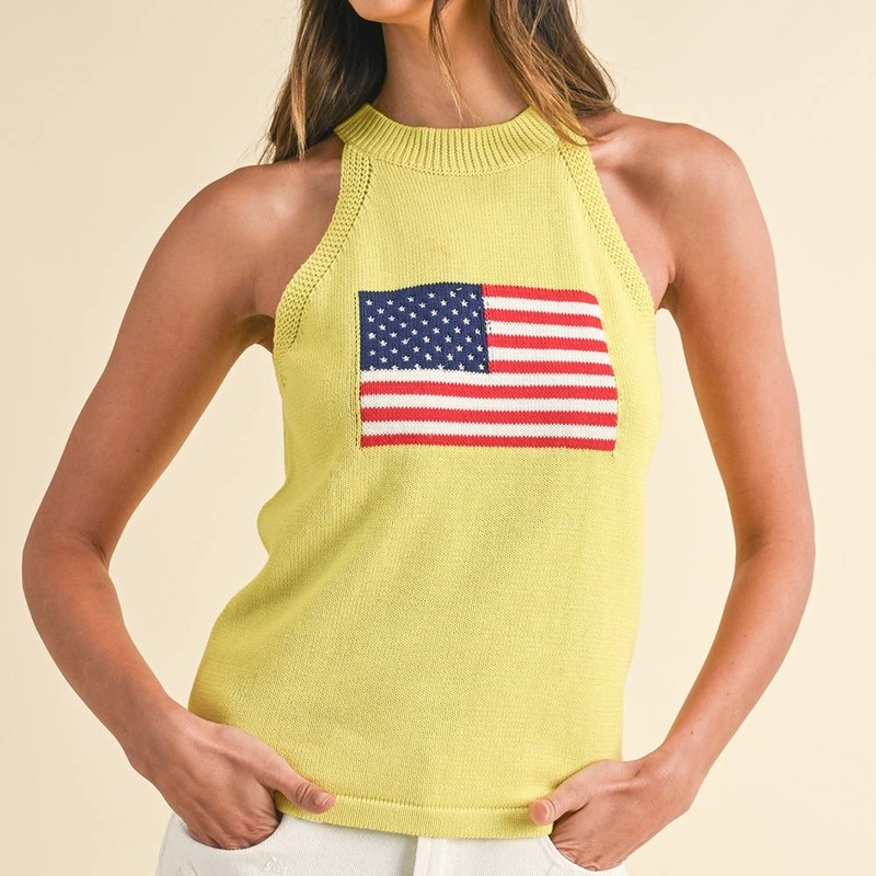 * American Flag Halter Sweater Top – Lime – FINAL SALE