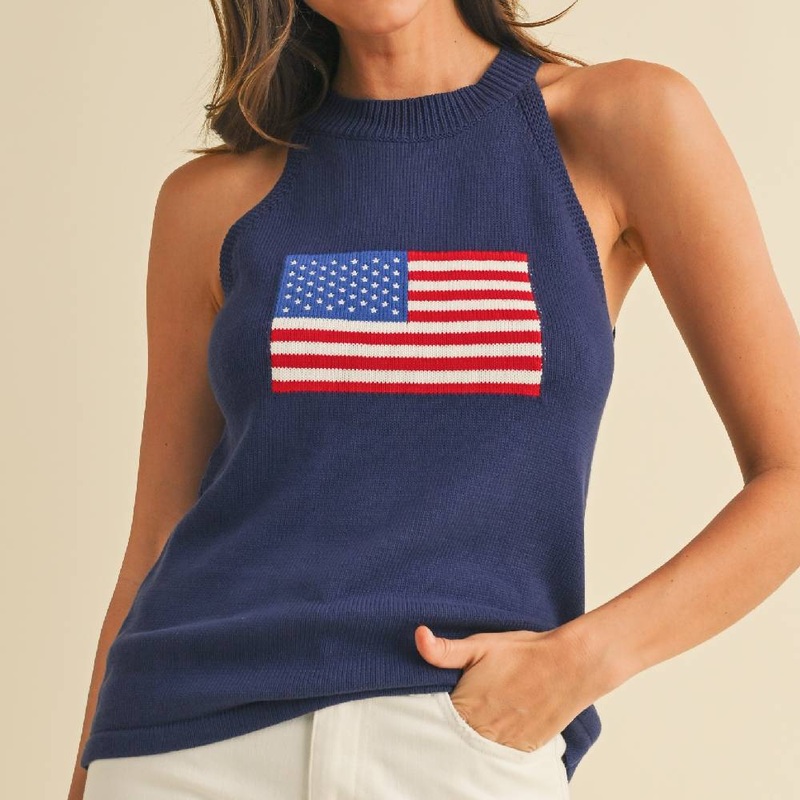 * American Flag Halter Sweater Top – Navy – FINAL SALE