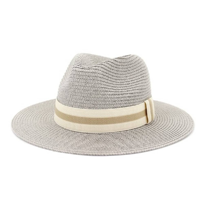 * Casual Summer Banding Straw Panama Hat – Grey